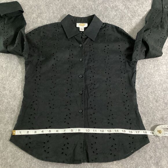 Talbot's Woman Black Eyelet Blouse Button Front Long Sleeves Size 6 Cotton - Picture 8 of 13